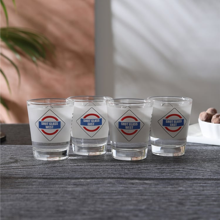 EK DO DHAI Set of 4 Printed Shot Glasses - 60ml