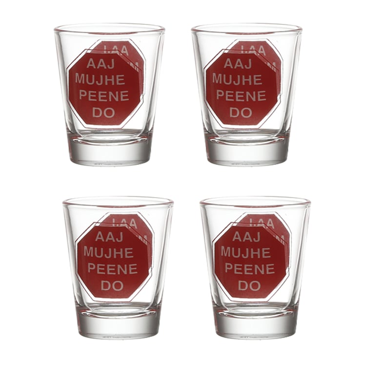 EK DO DHAI Set of 4 Printed Shot Glasses - 60ml