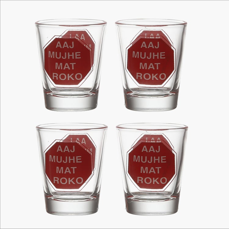 EK DO DHAI Set of 4 Printed Shot Glasses - 60ml