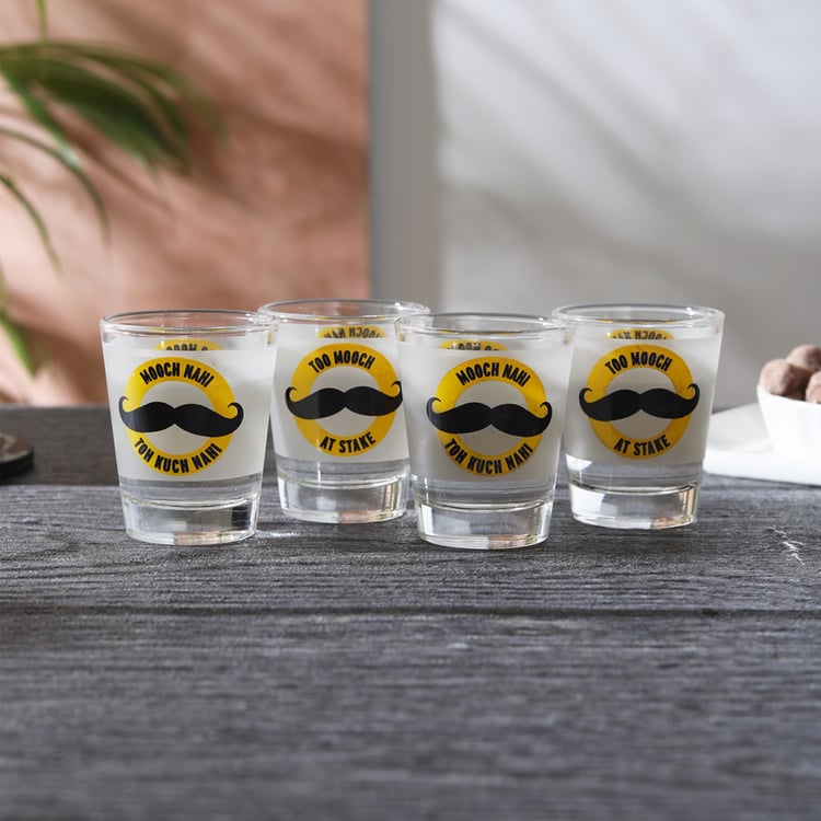 EK DO DHAI Set of 4 Printed Shot Glasses - 60ml