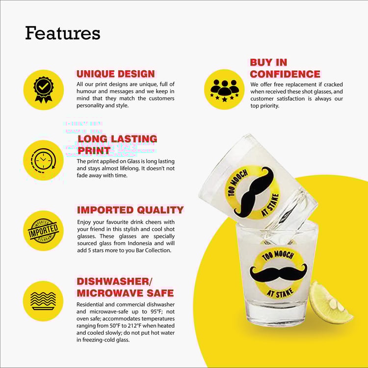 EK DO DHAI Set of 4 Printed Shot Glasses - 60ml