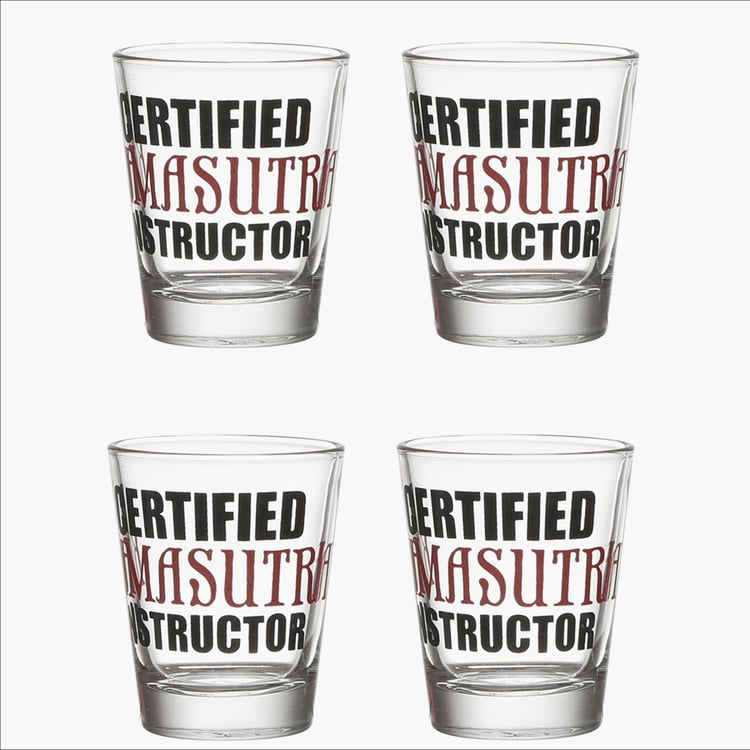 EK DO DHAI Set of 4 Printed Shot Glasses - 60ml