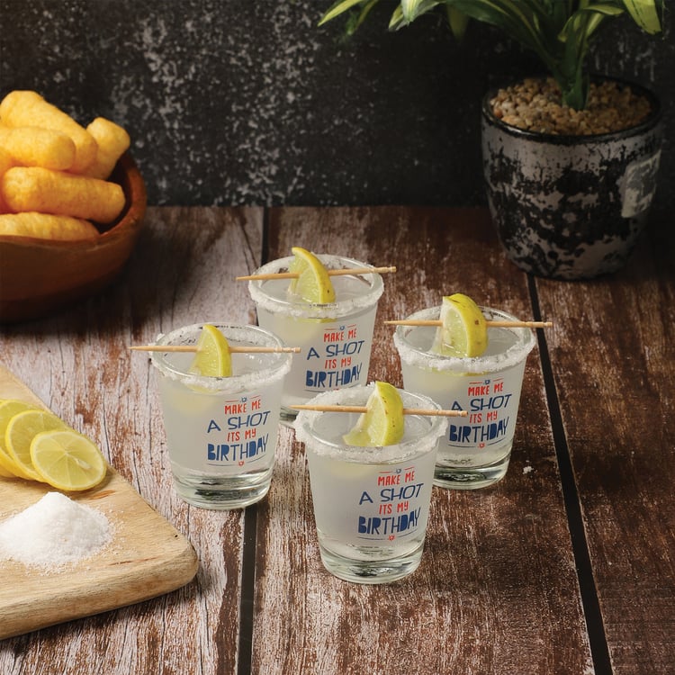 EK DO DHAI Set of 4 Printed Shot Glasses - 60ml