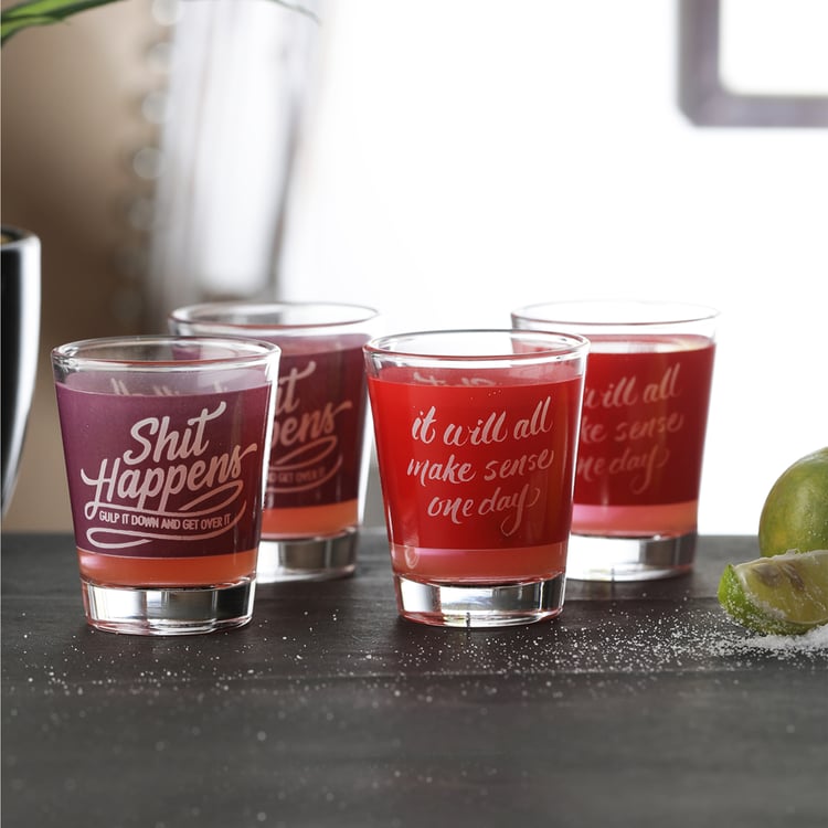 EK DO DHAI Set of 4 Printed Shot Glasses - 60ml