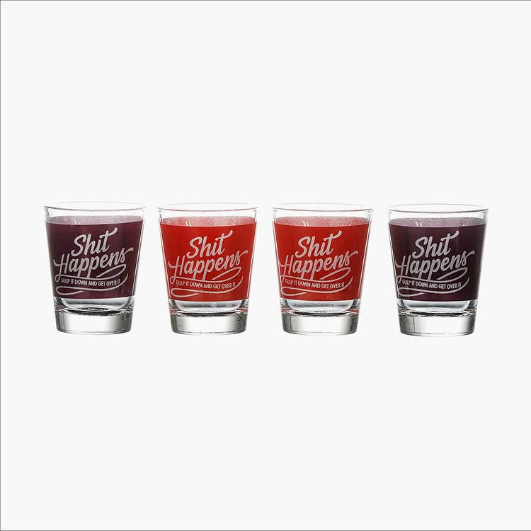 EK DO DHAI Set of 4 Printed Shot Glasses - 60ml