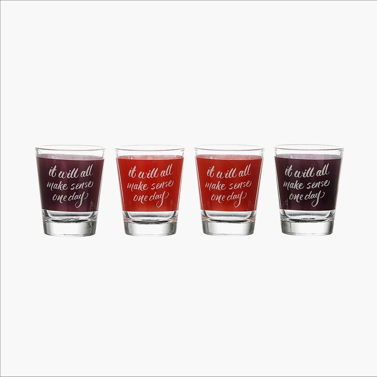 EK DO DHAI Set of 4 Printed Shot Glasses - 60ml