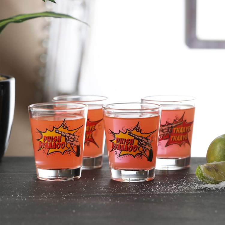 EK DO DHAI Set of 4 Printed Shot Glasses - 60ml