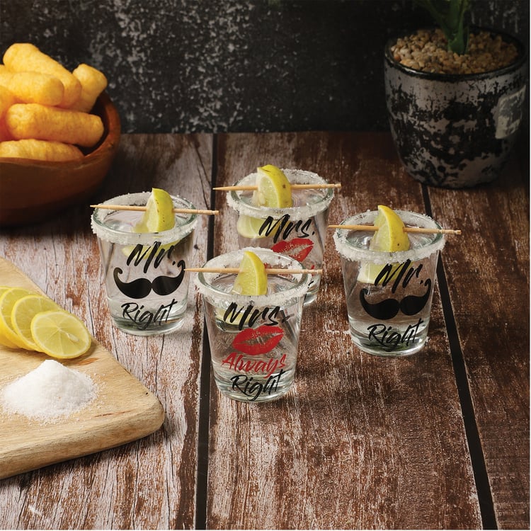 EK DO DHAI Set of 4 Printed Shot Glasses - 60ml