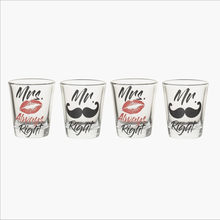 EK DO DHAI Set of 4 Printed Shot Glasses - 60ml