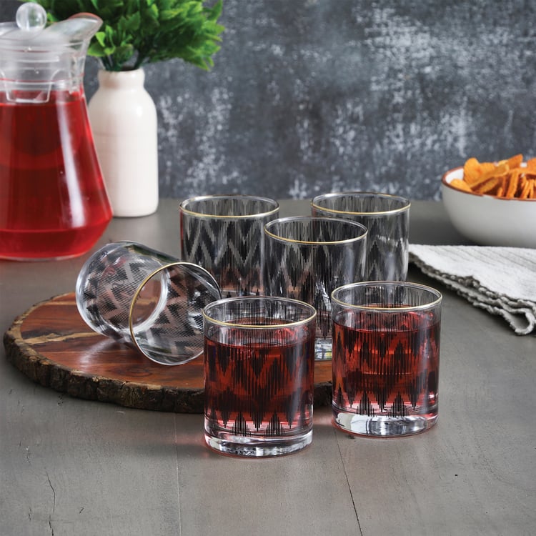 EK DO DHAI Sante Set of 6 Printed Whisky Glasses - 300ml