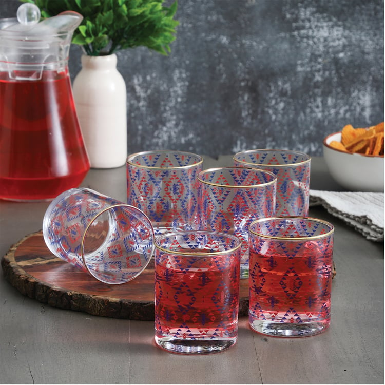 EK DO DHAI Sante Set of 6 Printed Whisky Glasses - 300ml