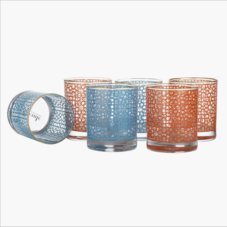 EK DO DHAI Sante Set of 6 Printed Glasses - 300ml