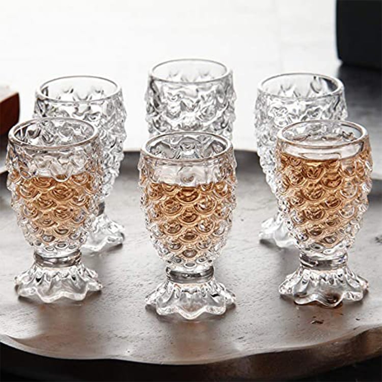 EK DO DHAI Set of 6 Crystal Fish Shot Glasses - 30ml