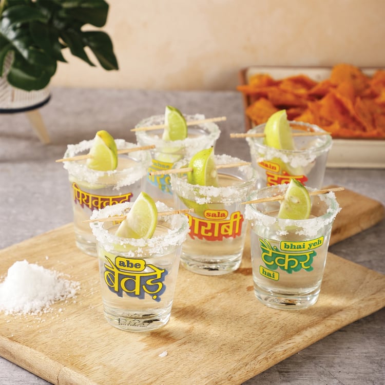 EK DO DHAI Set of 6 Printed Shot Glasses - 60ml