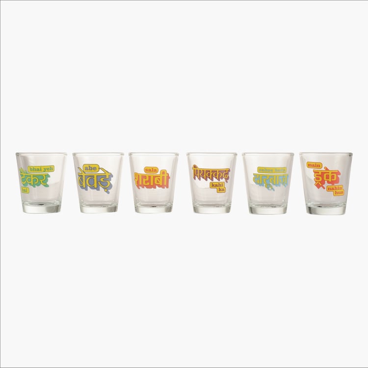 EK DO DHAI Set of 6 Printed Shot Glasses - 60ml