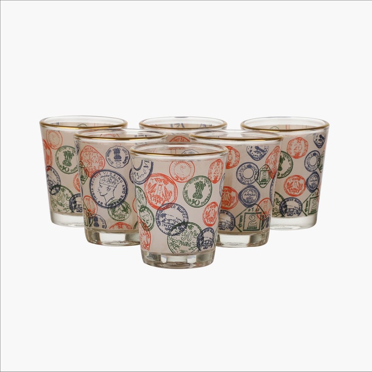 EK DO DHAI Set of 6 Printed Shot Glasses - 60ml