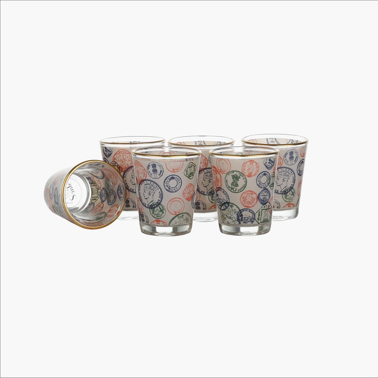 EK DO DHAI Set of 6 Printed Shot Glasses - 60ml