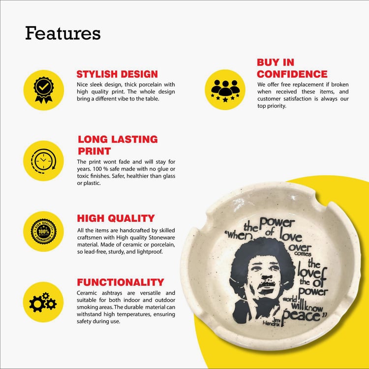 EK DO DHAI Ceramic Jimi Hendrix Print Ash Tray