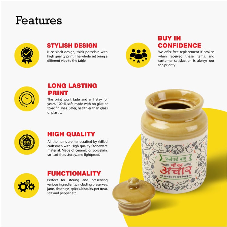 EK DO DHAI Ceramic Achaar Barni Jar - 700ml