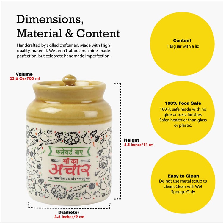 EK DO DHAI Ceramic Achaar Barni Jar - 700ml