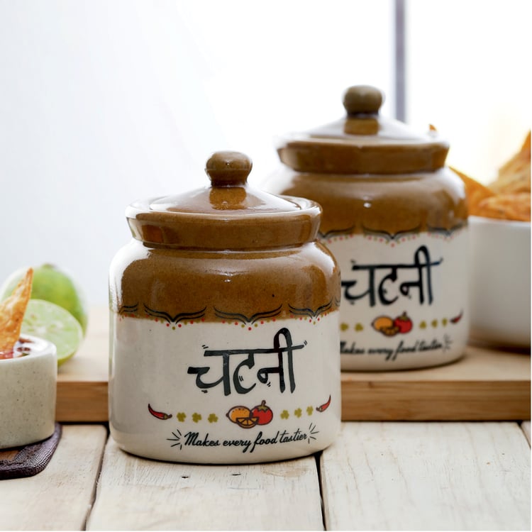 EK DO DHAI Set of 2 Ceramic Chutney Jars - 300ml