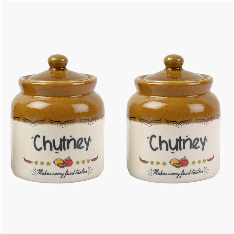 EK DO DHAI Set of 2 Ceramic Chutney Jars - 300ml