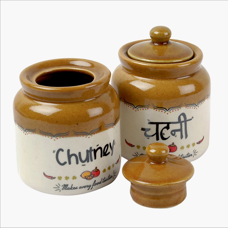 EK DO DHAI Set of 2 Ceramic Chutney Jars - 300ml