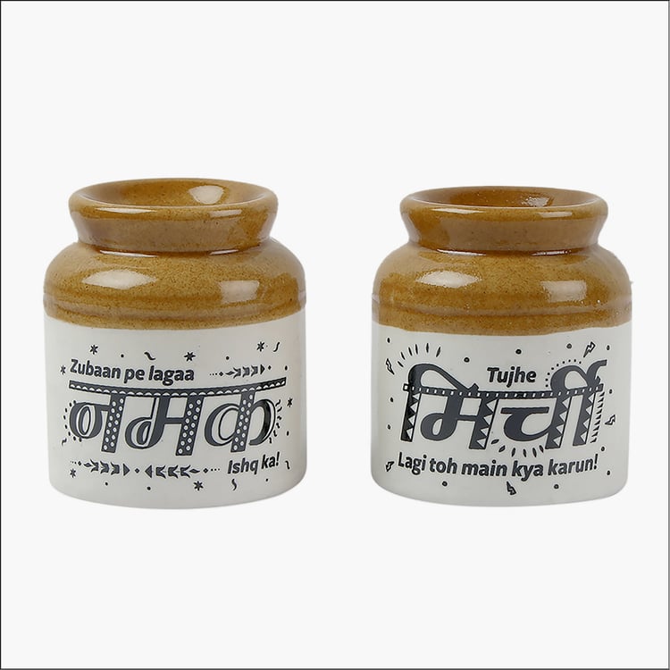 EK DO DHAI Set of 2 Ceramic Salt & Pepper Shakers - 80g