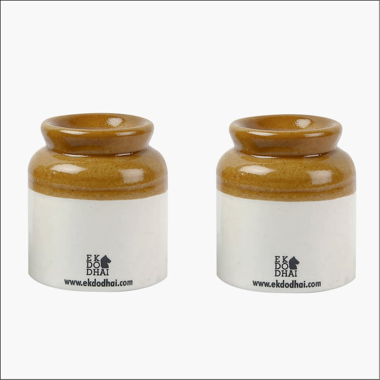 EK DO DHAI Set of 2 Ceramic Salt & Pepper Shakers - 80g