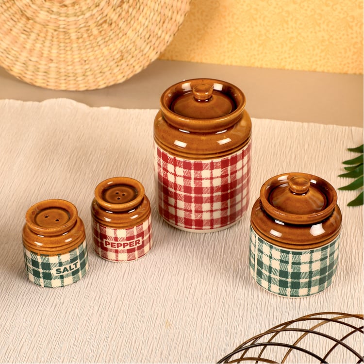 EK DO DHAI Sante 4Pcs Ceramic Checked Jars and Shakers