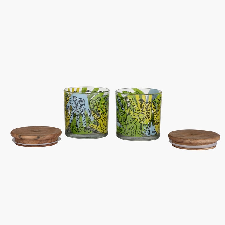 EK DO DHAI Sante Set of 2 Printed Glass Jars - 500ml