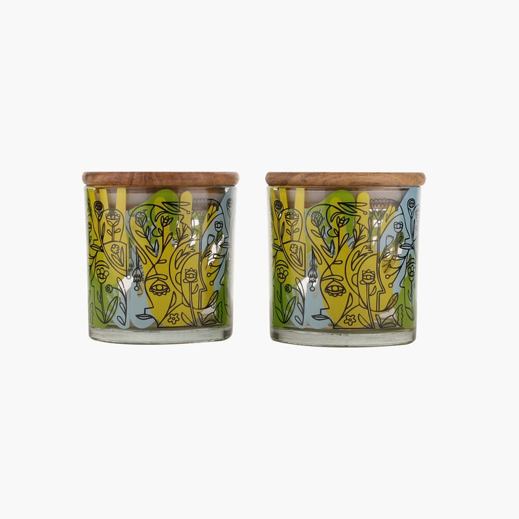 EK DO DHAI Sante Set of 2 Printed Glass Jars - 500ml