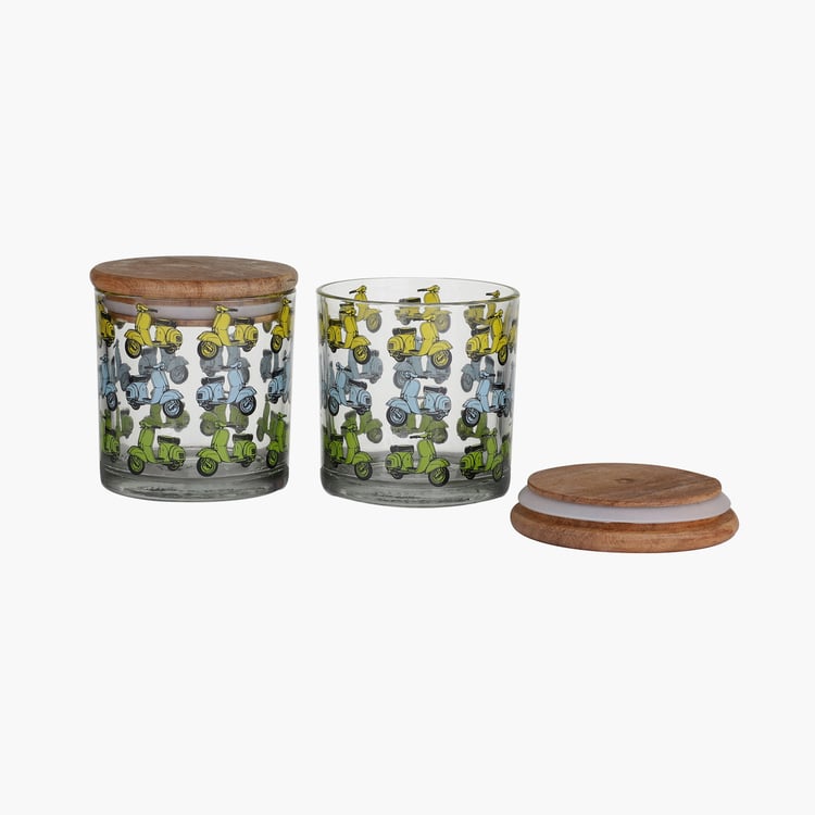 EK DO DHAI Sante Set of 2 Scooter Printed Glass Jars - 500ml