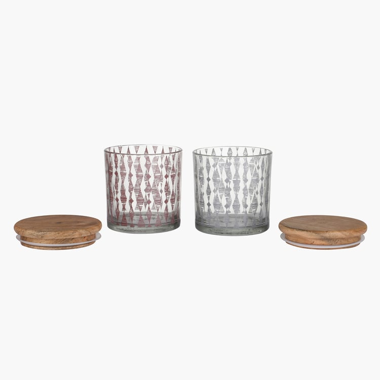 EK DO DHAI Sante Set of 2 Printed Glass Jars with - 500ml