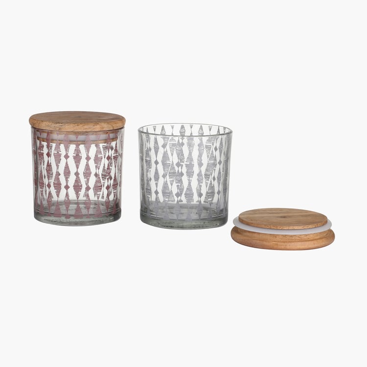 EK DO DHAI Sante Set of 2 Printed Glass Jars with - 500ml