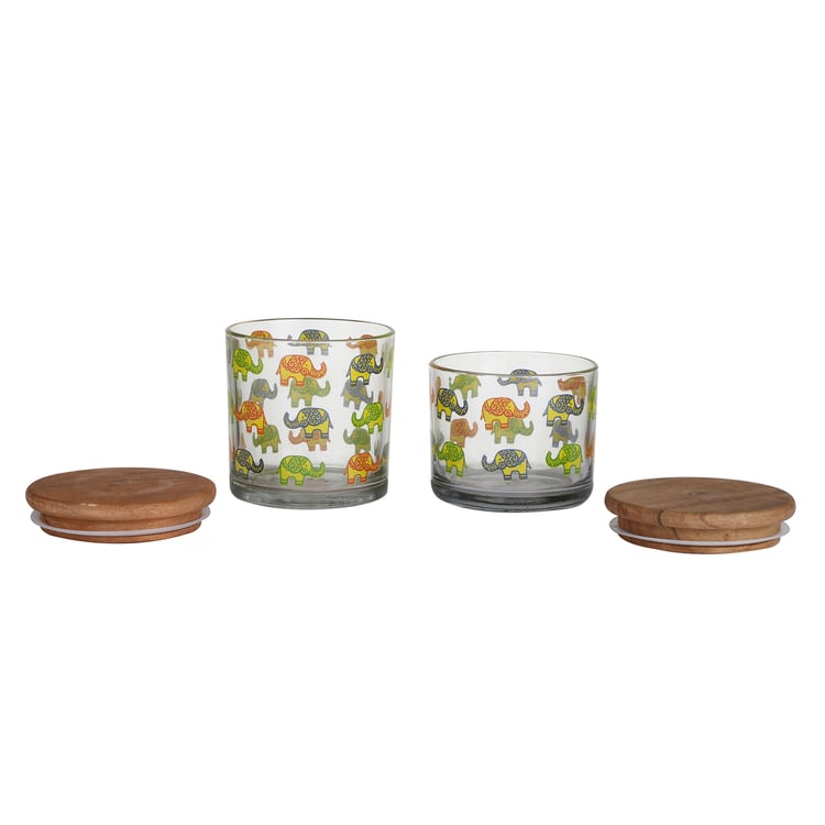 EK DO DHAI Sante Set of 2 Printed Glass Jars