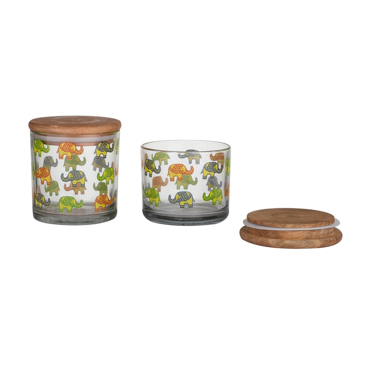 EK DO DHAI Sante Set of 2 Printed Glass Jars