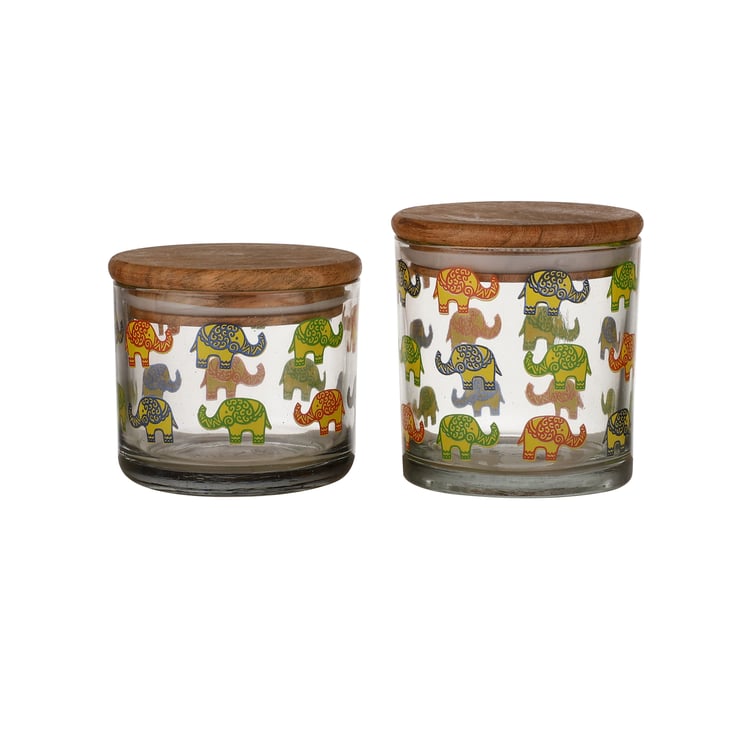 EK DO DHAI Sante Set of 2 Printed Glass Jars