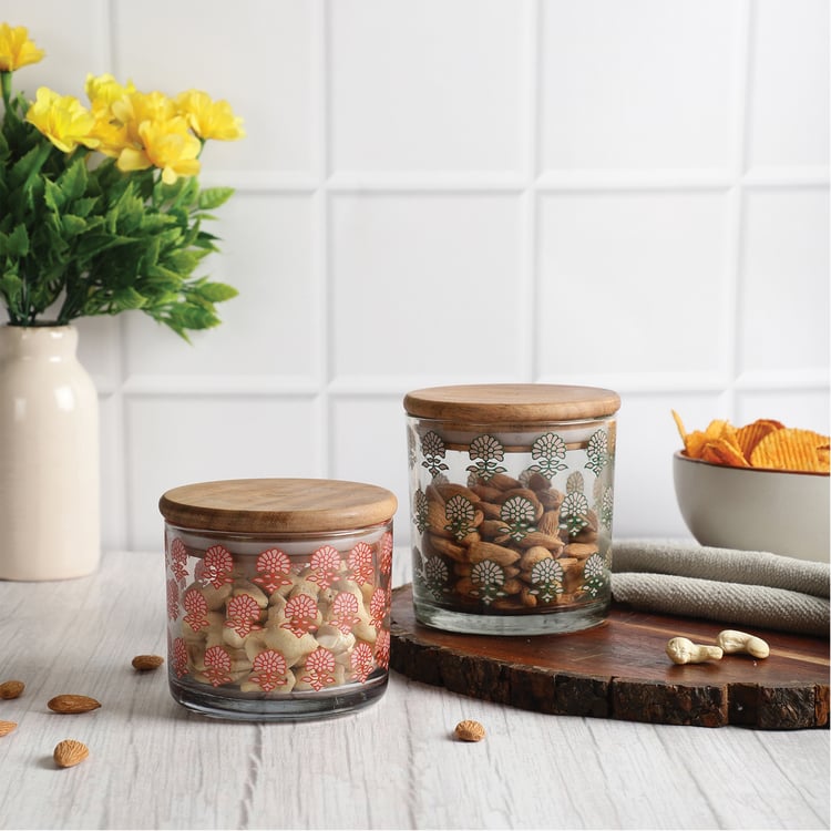 EK DO DHAI Sante Set of 2 Printed Glass Jars