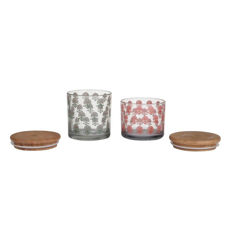 EK DO DHAI Sante Set of 2 Printed Glass Jars