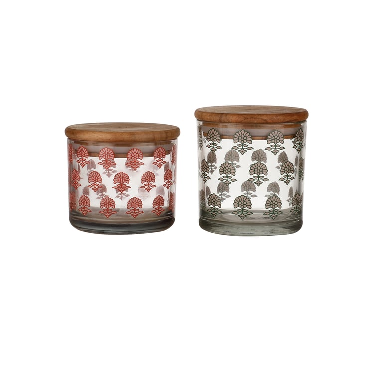 EK DO DHAI Sante Set of 2 Printed Glass Jars