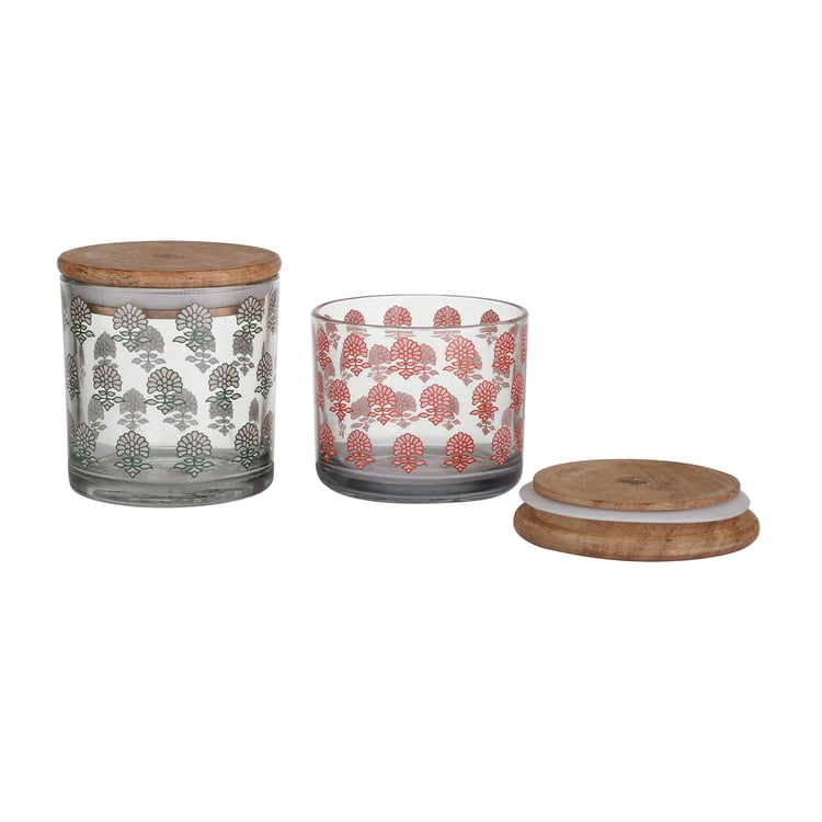 EK DO DHAI Sante Set of 2 Printed Glass Jars