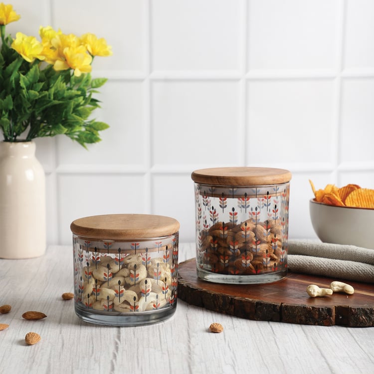 EK DO DHAI Sante Set of 2 Printed Glass Jars