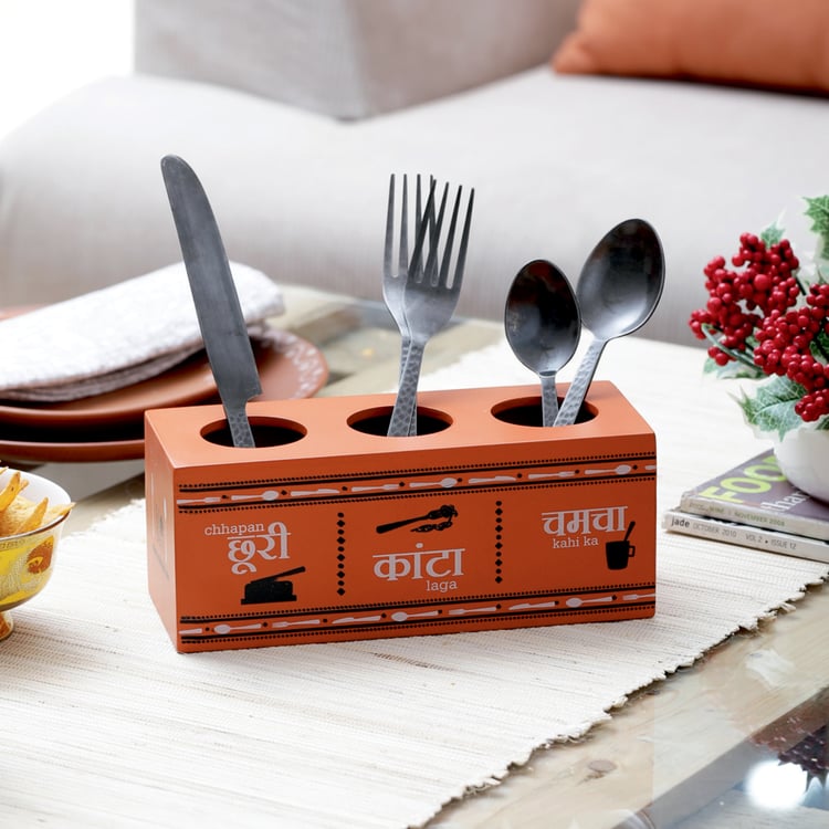 EK DO DHAI Wooden Print Cutlery Holder