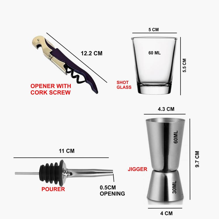 EK DO DHAI 6Pcs Metal and Glass Cocktail Starter Kit