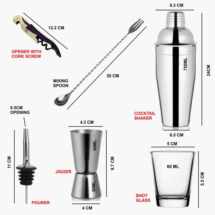 EK DO DHAI 8Pcs Metal and Glass Cocktail Starter Kit