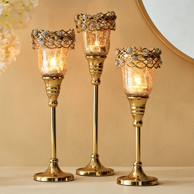 Heritage Renew Lior Glass and Metal Pedestal Votive Candle Holder - Large