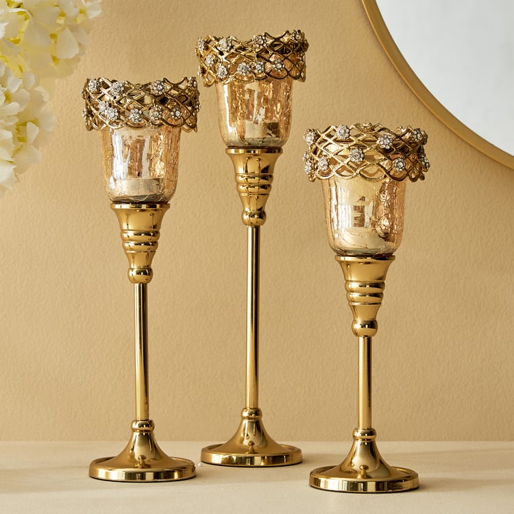 Heritage Renew Lior Glass and Metal Pedestal Votive Candle Holder - Large