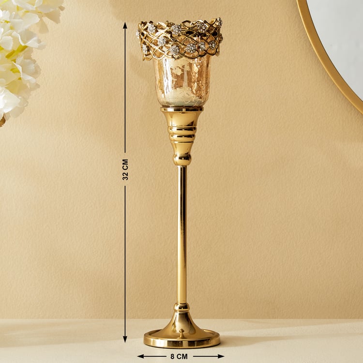 Heritage Renew Lior Glass and Metal Pedestal Votive Candle Holder - Large