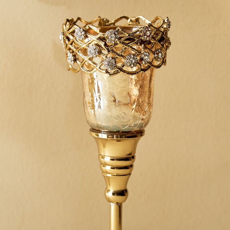 Heritage Renew Lior Glass and Metal Pedestal Votive Candle Holder - Large